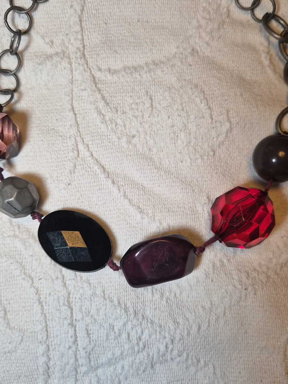 Handmade Vintage Necklace Large Beads Beaded Metal Ring Chain Chunky Statement ✨